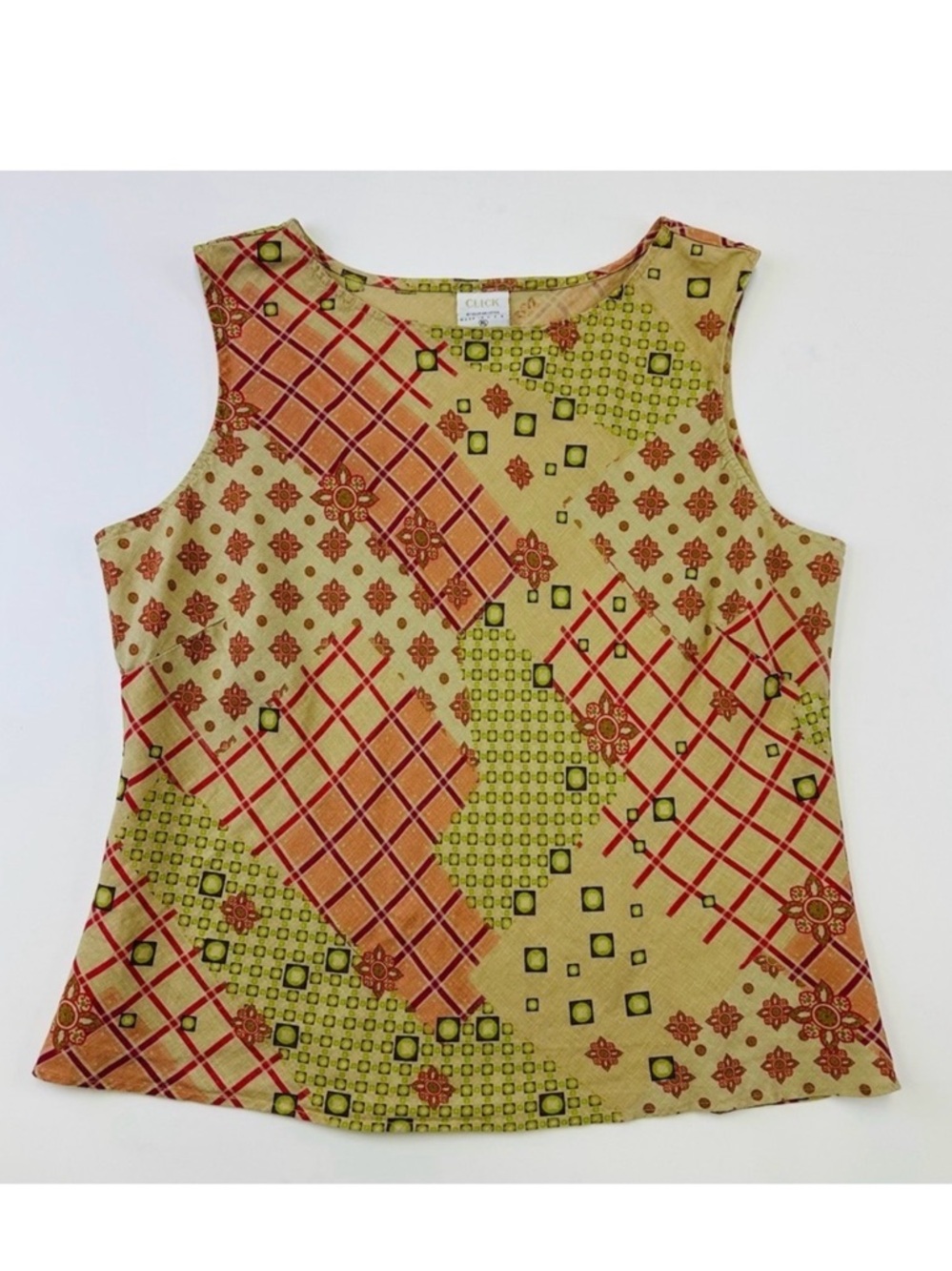 Click Colour Me Cotton linen olive print sleeveless round neck top XL